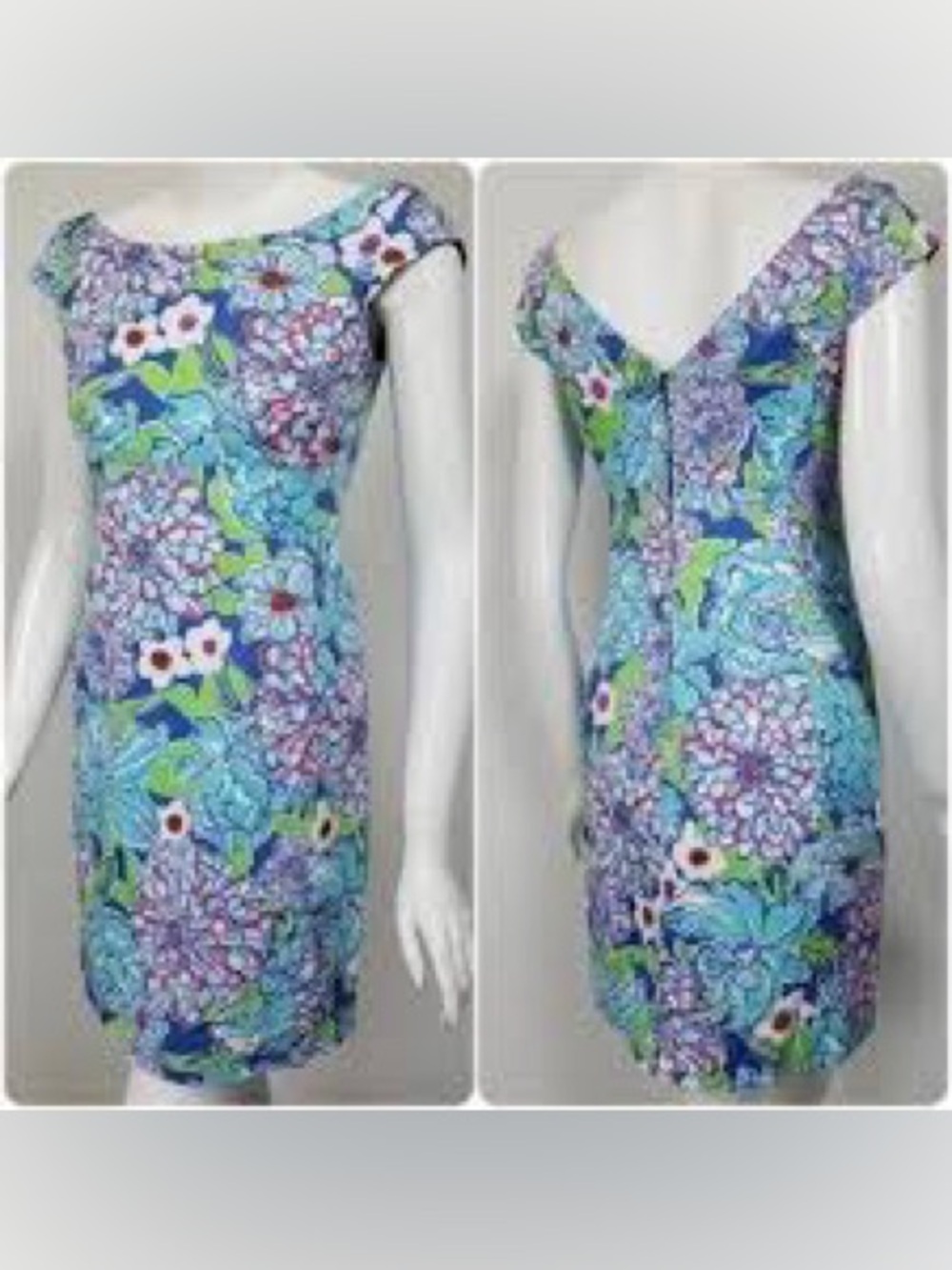 Lilly Pulitzer Allira dress “Worth Blue May Flowers” floral sheath cap sleeves